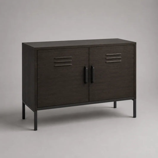 Buffet de rangement rectangulaire à 2 portes en bois et acier, brun foncé et noir, 100 × 40 × 80 cm