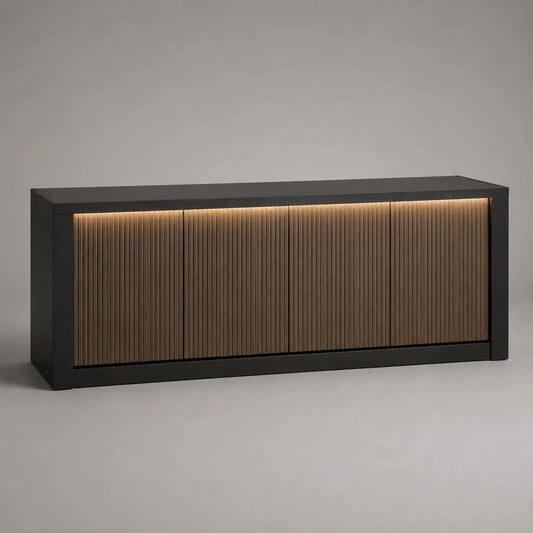 Buffet en bois à 4 portes avec éclairage LED, noir et marron noyer, 180 × 40 × 80 cm